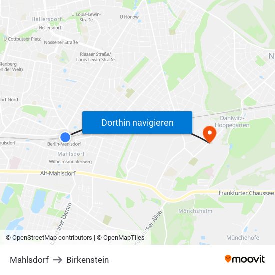 Mahlsdorf to Birkenstein map