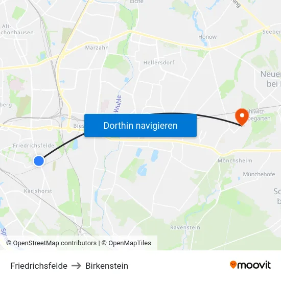 Friedrichsfelde to Birkenstein map