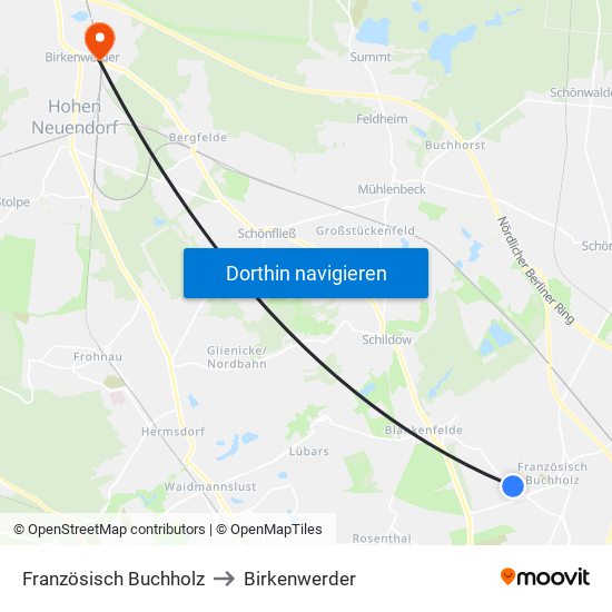 Französisch Buchholz to Birkenwerder map