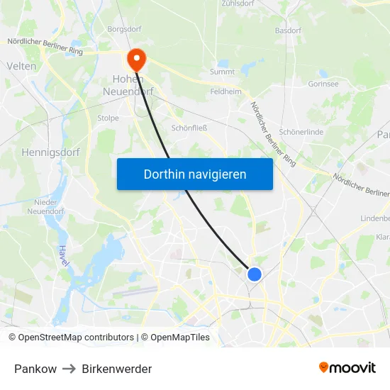 Pankow to Birkenwerder map