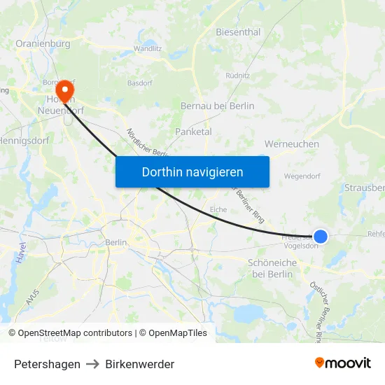 Petershagen to Birkenwerder map