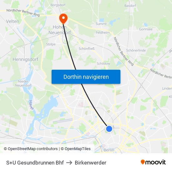 S+U Gesundbrunnen Bhf to Birkenwerder map