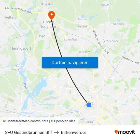 S+U Gesundbrunnen Bhf to Birkenwerder map