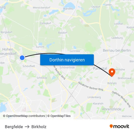 Bergfelde to Birkholz map