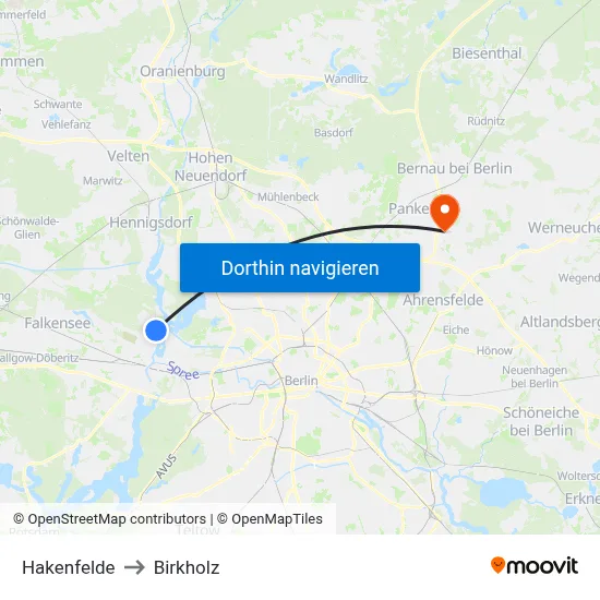 Hakenfelde to Birkholz map