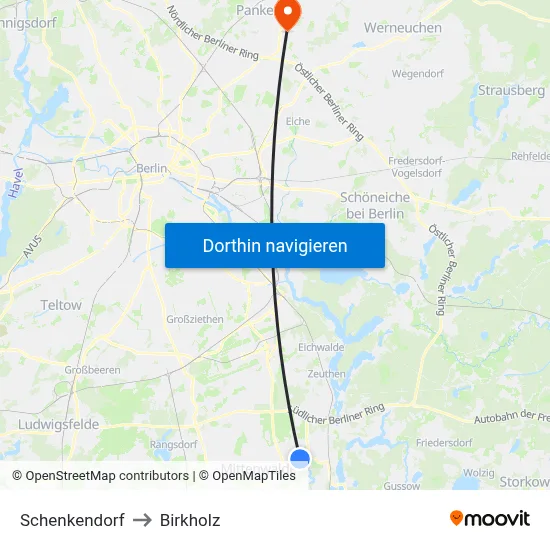 Schenkendorf to Birkholz map