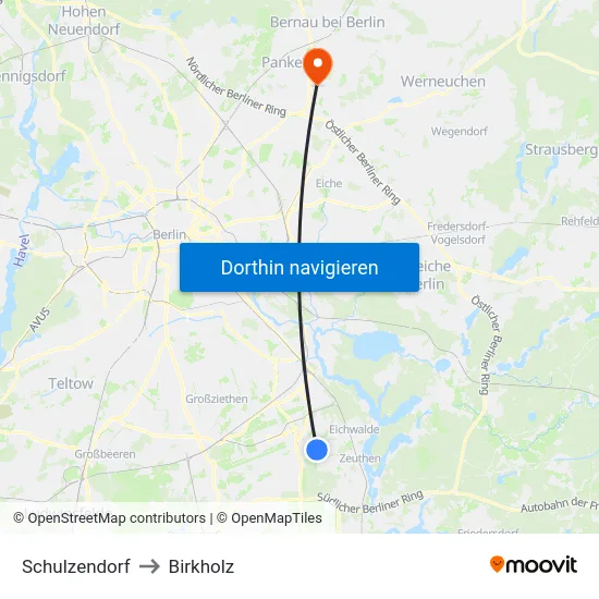 Schulzendorf to Birkholz map