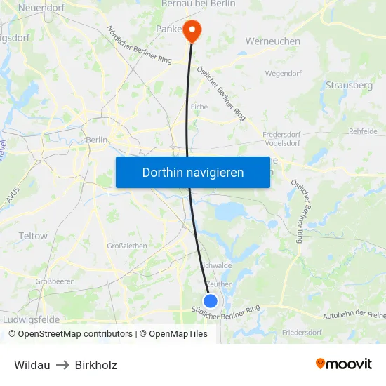 Wildau to Birkholz map