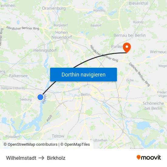 Wilhelmstadt to Birkholz map