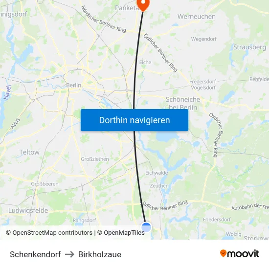 Schenkendorf to Birkholzaue map