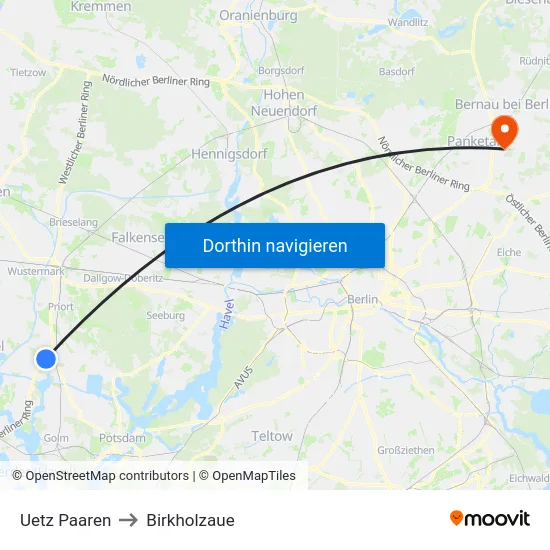 Uetz Paaren to Birkholzaue map