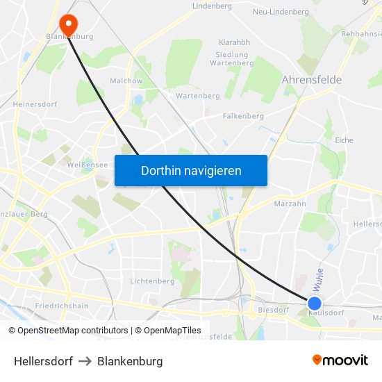 Hellersdorf to Blankenburg map