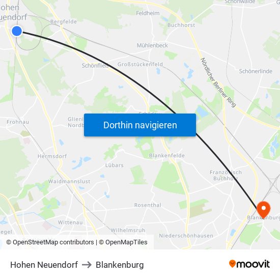 Hohen Neuendorf to Blankenburg map