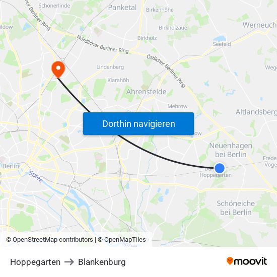 Hoppegarten to Blankenburg map