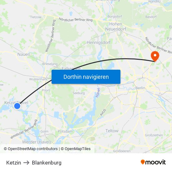Ketzin to Blankenburg map
