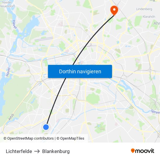 Lichterfelde to Blankenburg map