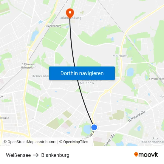 Weißensee to Blankenburg map