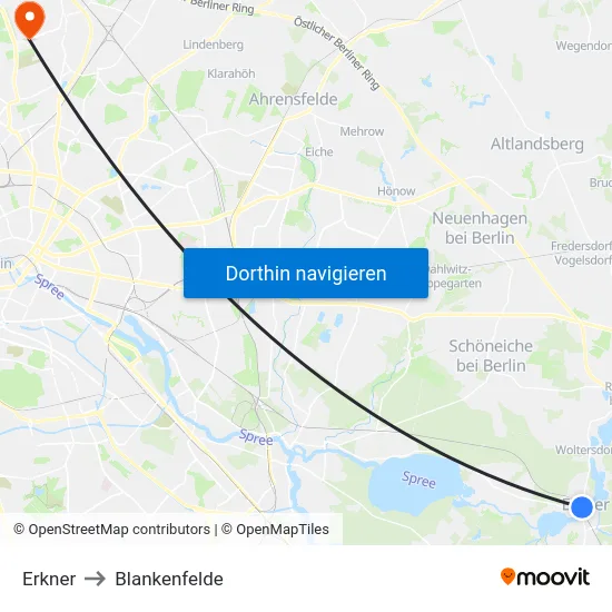 Erkner to Blankenfelde map