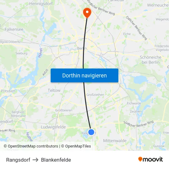 Rangsdorf to Blankenfelde map