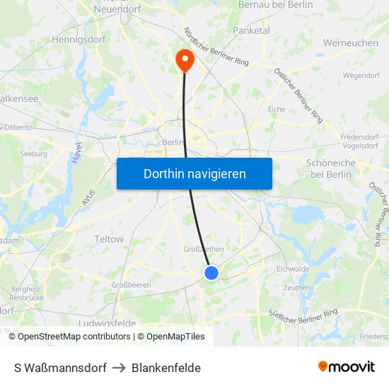 S Waßmannsdorf to Blankenfelde map