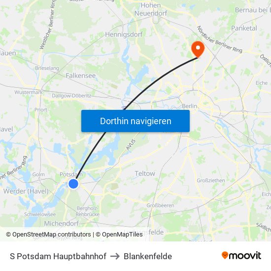S Potsdam Hauptbahnhof to Blankenfelde map