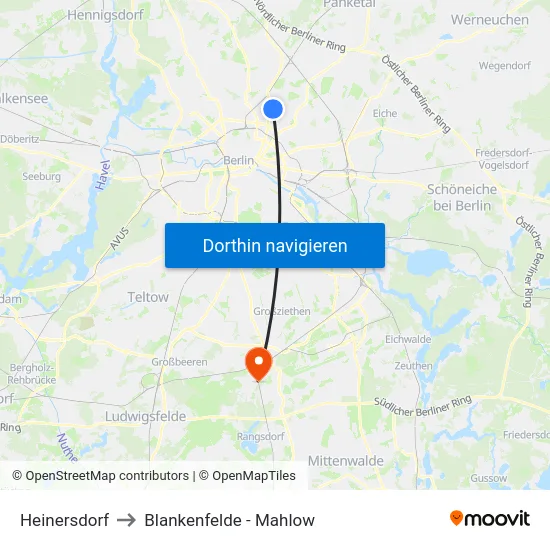 Heinersdorf to Blankenfelde - Mahlow map