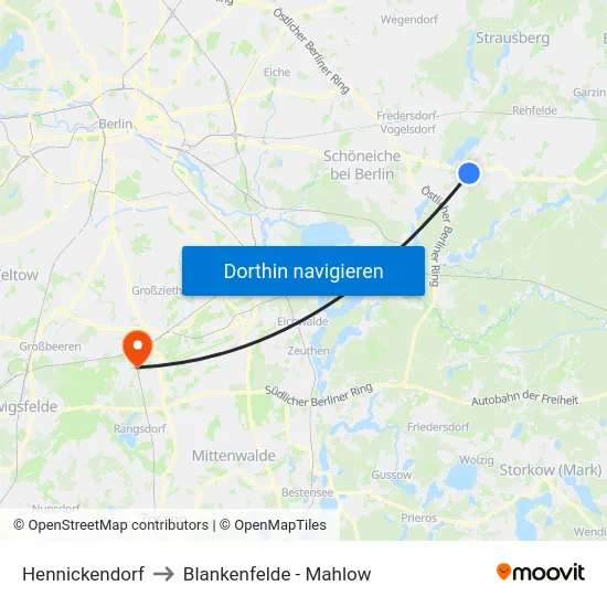 Hennickendorf to Blankenfelde - Mahlow map