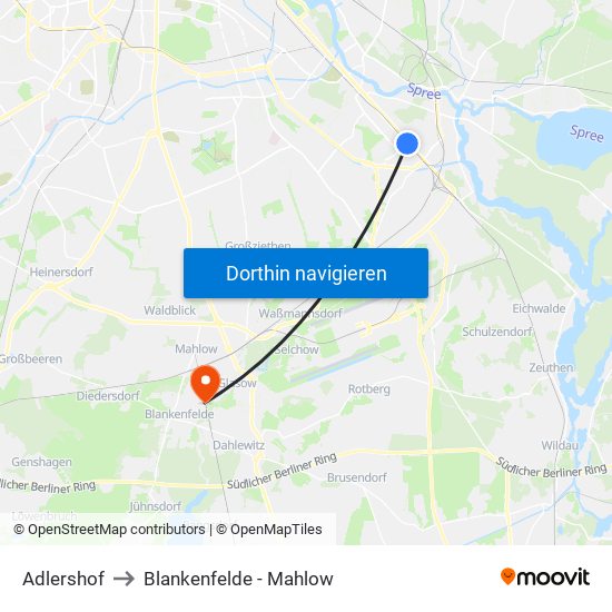 Adlershof to Blankenfelde - Mahlow map