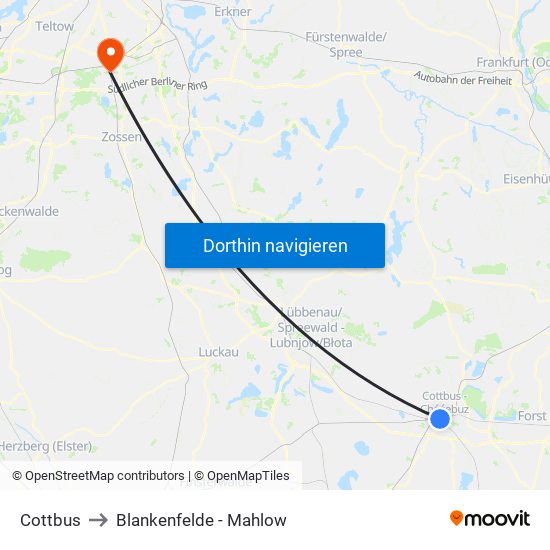 Cottbus to Blankenfelde - Mahlow map