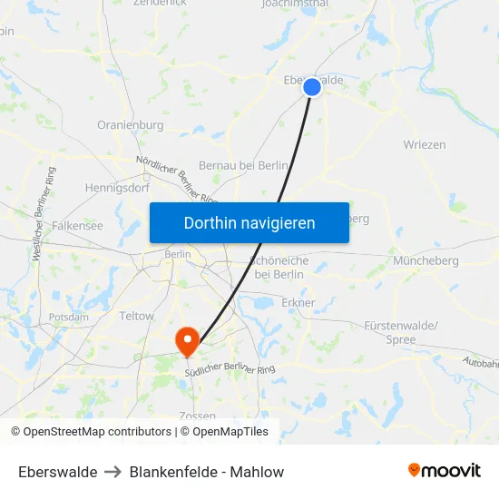 Eberswalde to Blankenfelde - Mahlow map