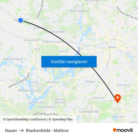 Nauen to Blankenfelde - Mahlow map