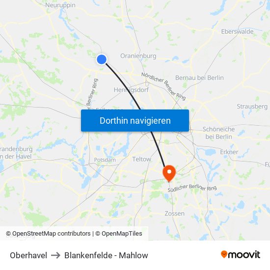 Oberhavel to Blankenfelde - Mahlow map