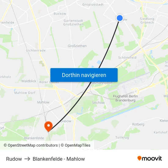 Rudow to Blankenfelde - Mahlow map