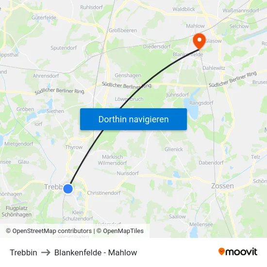 Trebbin to Blankenfelde - Mahlow map