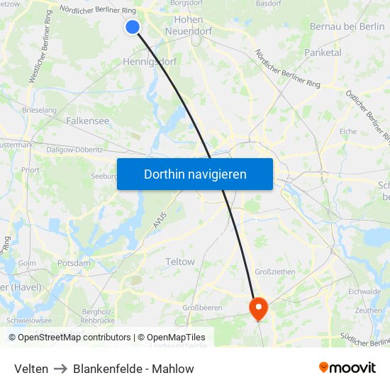 Velten to Blankenfelde - Mahlow map