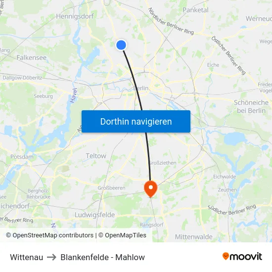 Wittenau to Blankenfelde - Mahlow map