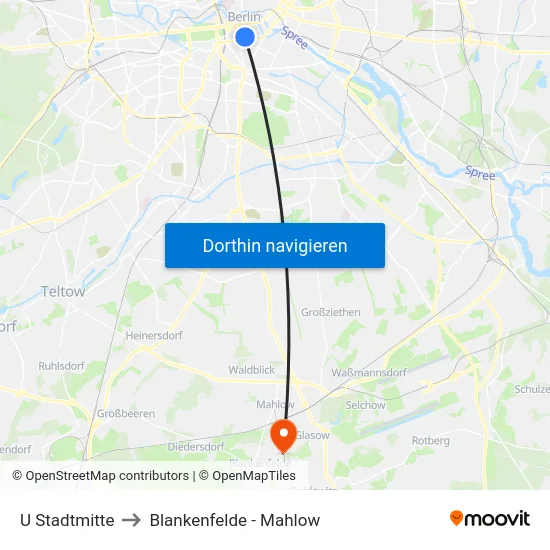 U Stadtmitte to Blankenfelde - Mahlow map