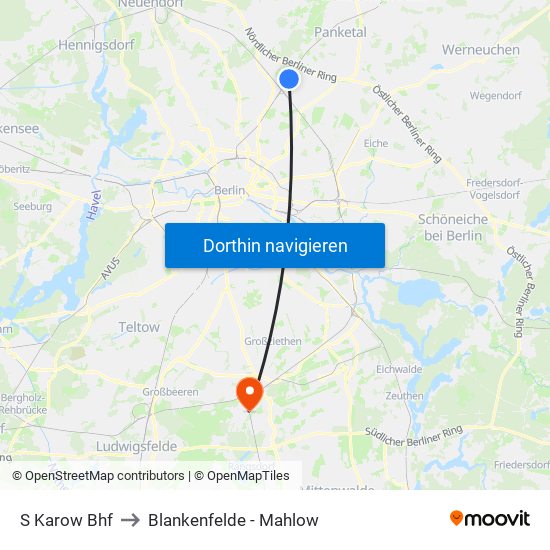 S Karow Bhf to Blankenfelde - Mahlow map