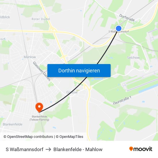 S Waßmannsdorf to Blankenfelde - Mahlow map