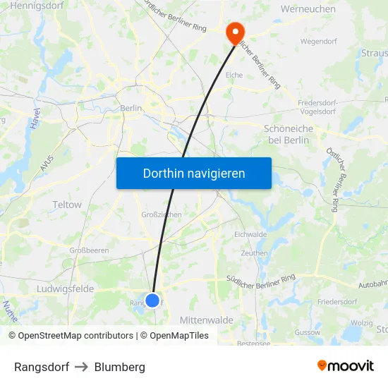 Rangsdorf to Blumberg map