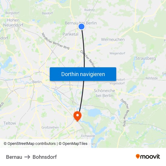 Bernau to Bohnsdorf map