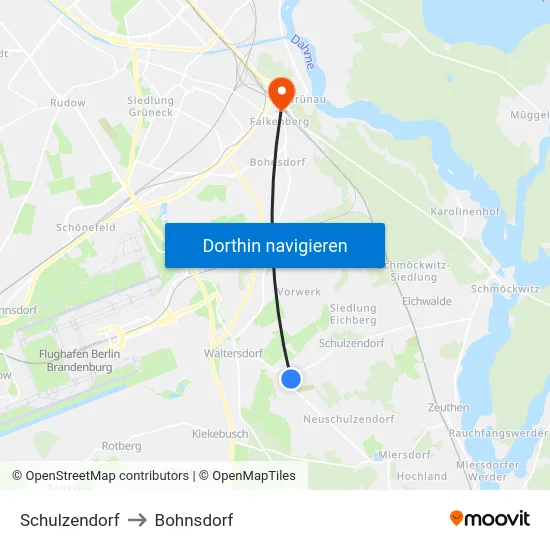 Schulzendorf to Bohnsdorf map