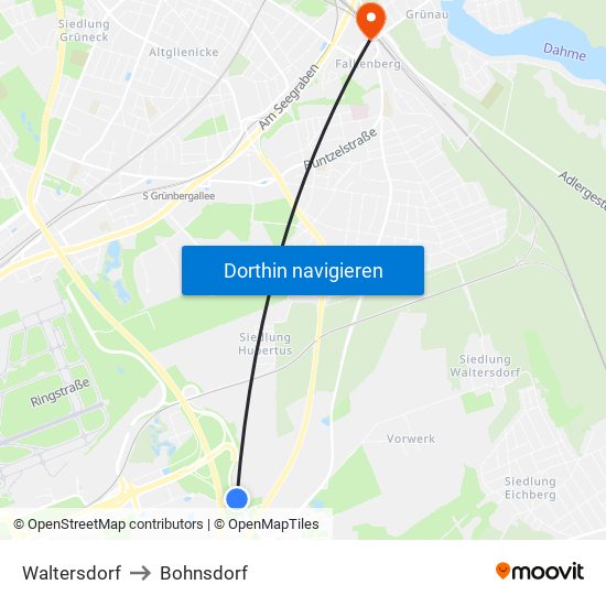 Waltersdorf to Bohnsdorf map