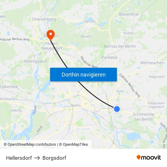 Hellersdorf to Borgsdorf map