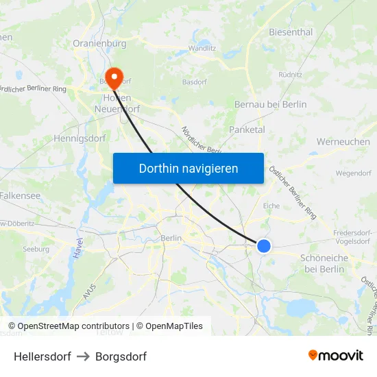 Hellersdorf to Borgsdorf map