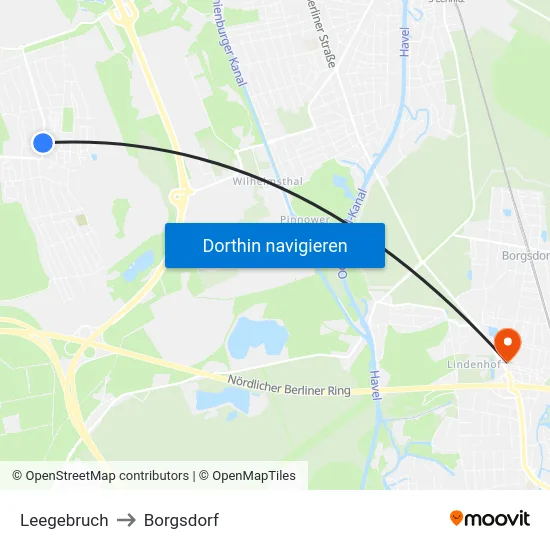 Leegebruch to Borgsdorf map