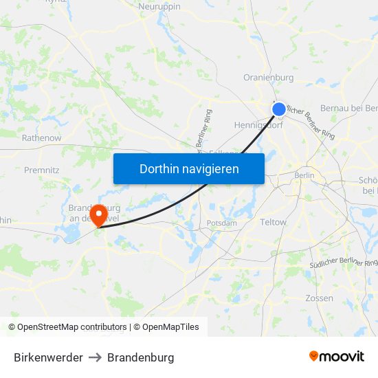 Birkenwerder to Brandenburg map