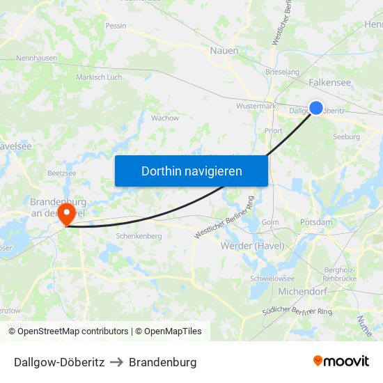 Dallgow-Döberitz to Brandenburg map