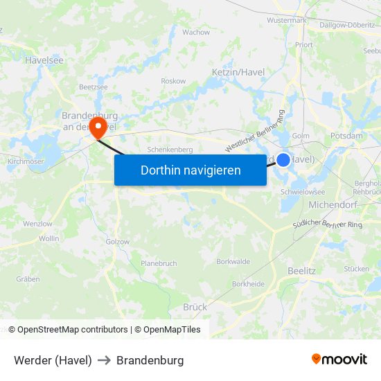 Werder (Havel) to Brandenburg map