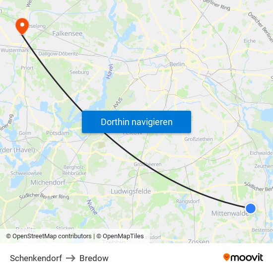 Schenkendorf to Bredow map